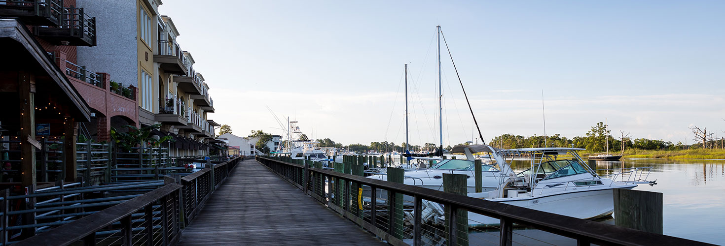 Lake and boats next to town