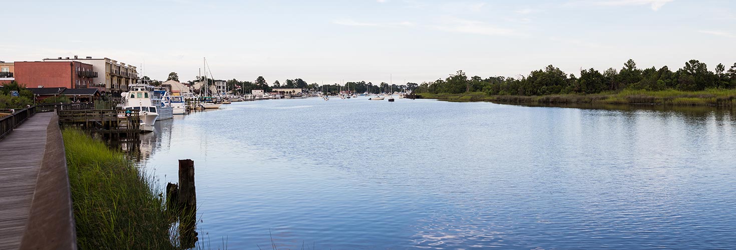 Lake setting next to town